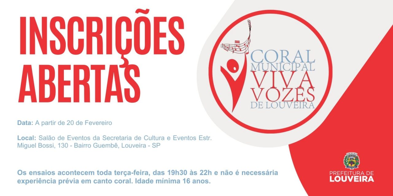 Coral Municipal Viva Vozes de Louveira abre inscrições para novos integrantes à partir do dia 20 de fevereiro