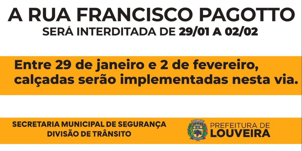 Rua Francisco Pagotto será interditada na próxima semana para construção de calçada