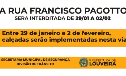 Rua Francisco Pagotto será interditada na próxima semana para construção de calçada